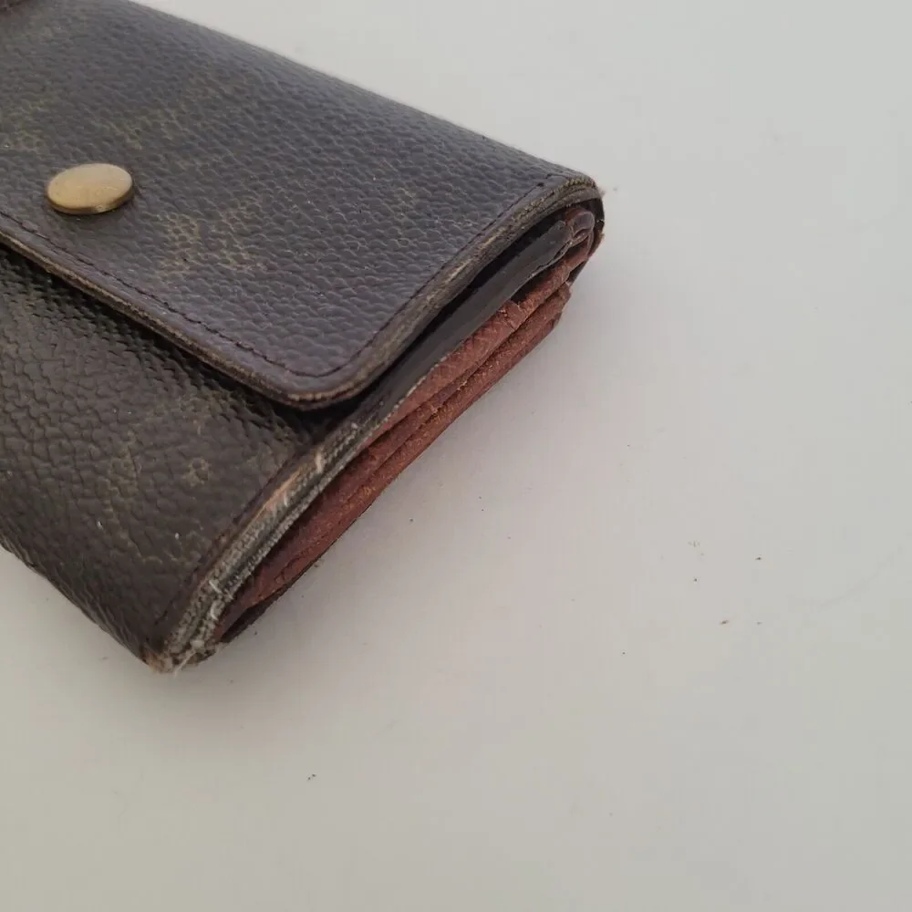 Louis Vuitton LV Micro Brown Folding Monogram Leather Card Wallet Small Authenti